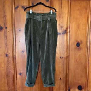 Green Corduroy Paper-Bag Pants